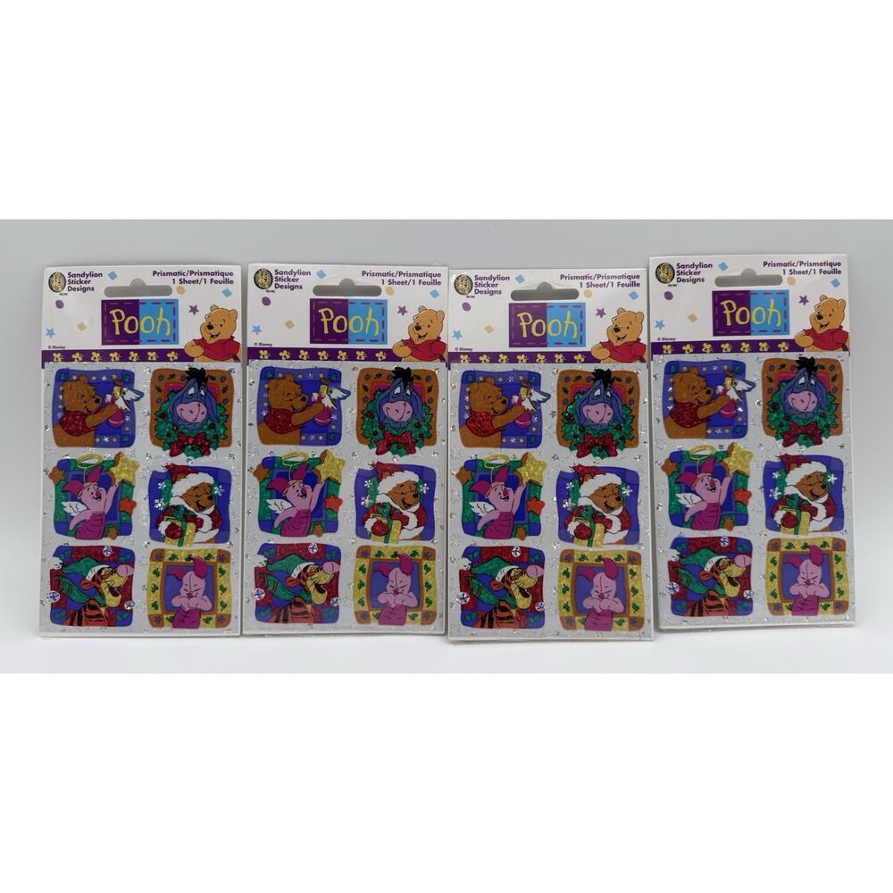 Vtg Sandylion Stickers Prismatic Disney Winnie the Pooh Christmas 4 Packs New